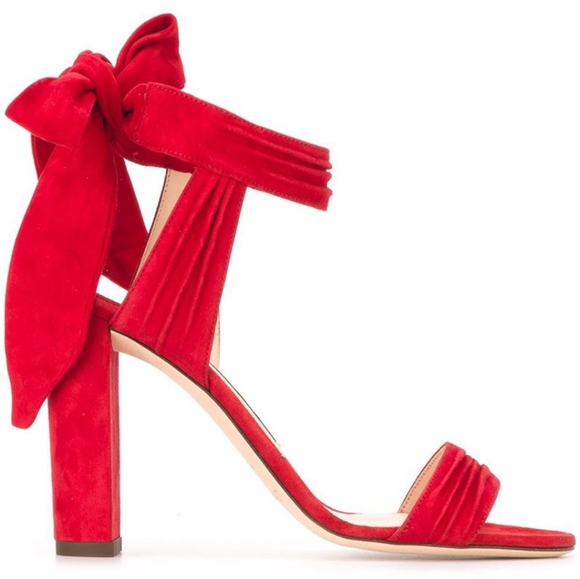 Jimmy Choo Shoes - Jimmy Choo Red Suede Ankle Tie Heels Size 36